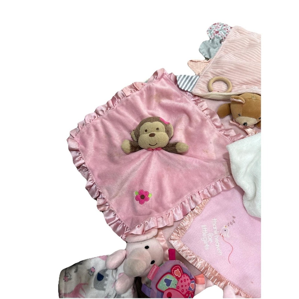 Baby Lovey Lot Blanket Rattle First Snuggie Bunnies Bears Elephant Monkey Pinks - Picture 5 of 9